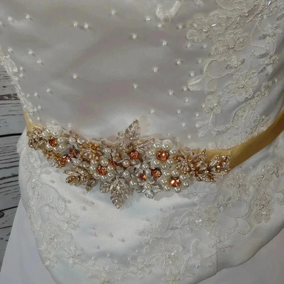 Wedding Belt Female Alloy Flower Rhinestone Pearl Sash - Picture 4 of 6